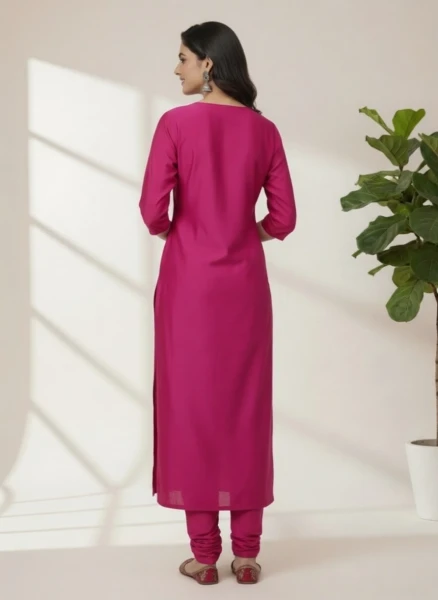 Embroidered Pink Cotton Kurti