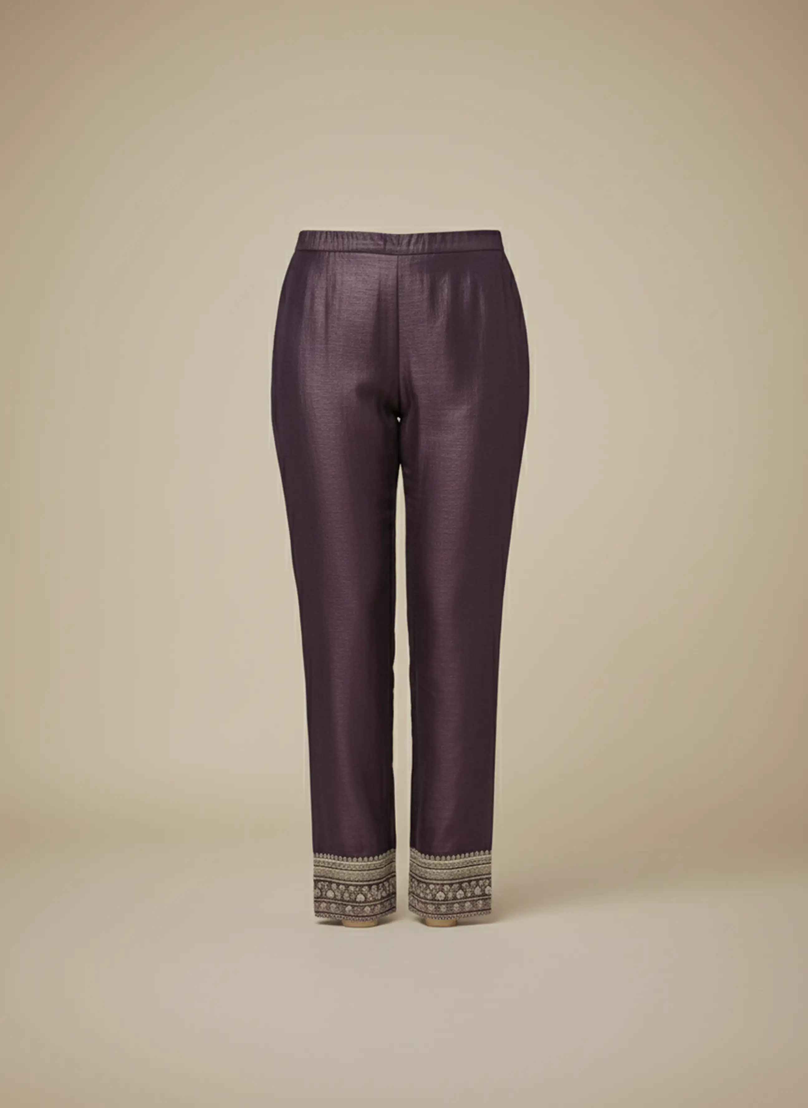 Plum Silk-Blend Embroidered Kurta Set