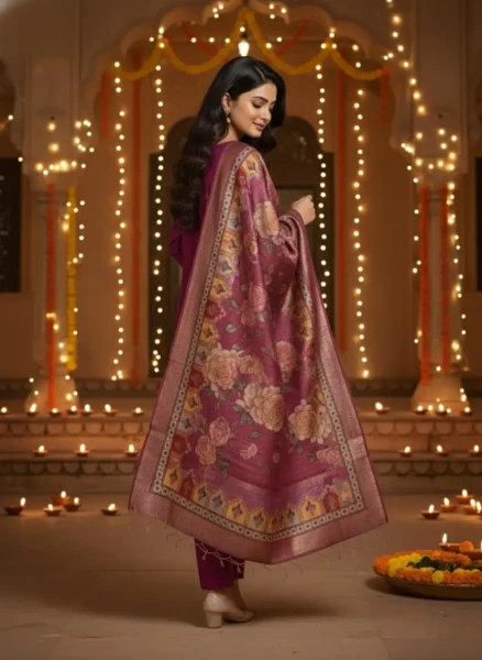 Wine Embroidered Festive Kurta Set